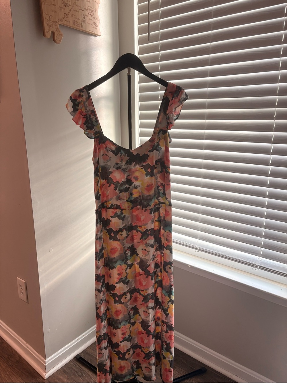 LOFT Floral Ruffle Strap Maxi Dress - Pink Multicolor, Watercolor